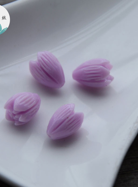 君绾青丝手工雕刻双色石中号粉花苞古风发簪diy材料饰品配件