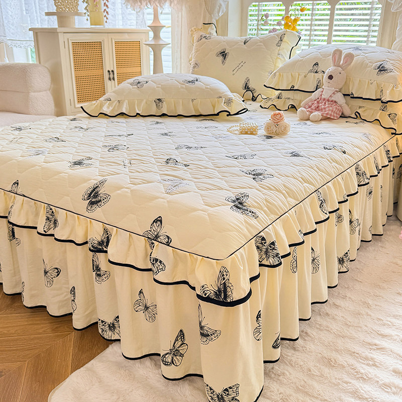 新品加厚夹棉床裙单件床罩床盖防滑纯棉全棉三件套花边遮丑床笠罩,淘宝优惠券,粉丝福利购,淘宝优惠卷