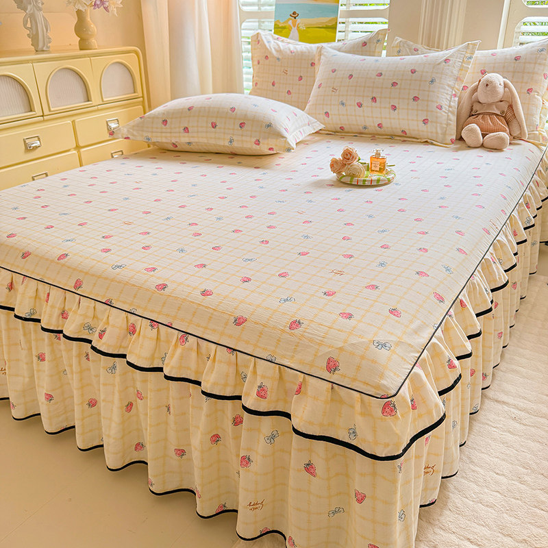 2026年床裙单件四季通用纯色水洗棉床笠遮丑下摆花边款公主风床罩,淘宝优惠券,粉丝福利购,淘宝优惠卷