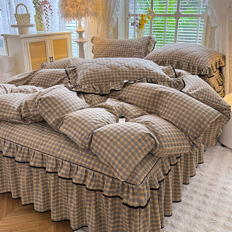 新款夹棉床裙四件套公主风床罩遮丑下摆加厚床笠床单被套四季通用