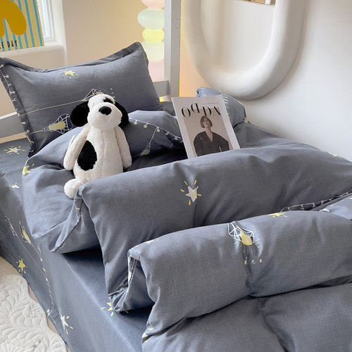 高中大学生宿舍床上三件套床笠款纯棉被套罩上下铺男生单人90x190 - 图0