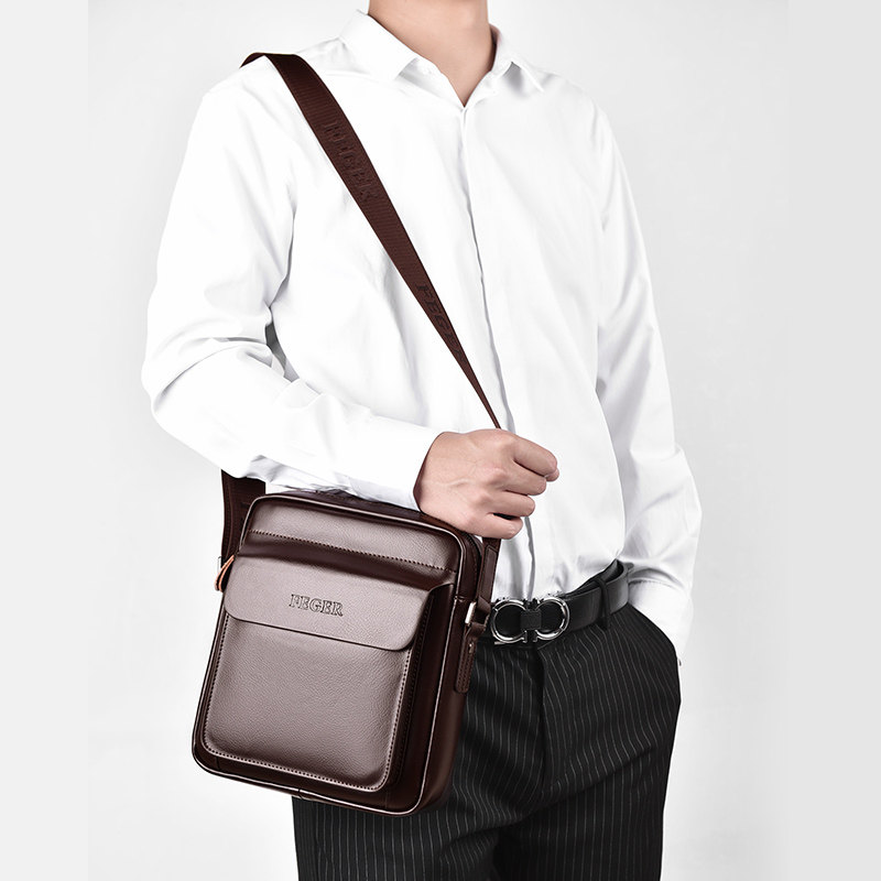 单肩包牛皮爸爸商务公文包男士包包 斐格男士包袋