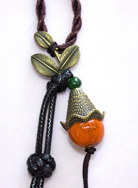 陌上手作香云纱项链 中国风复古文艺叶子吊坠 精美毛衣链气质