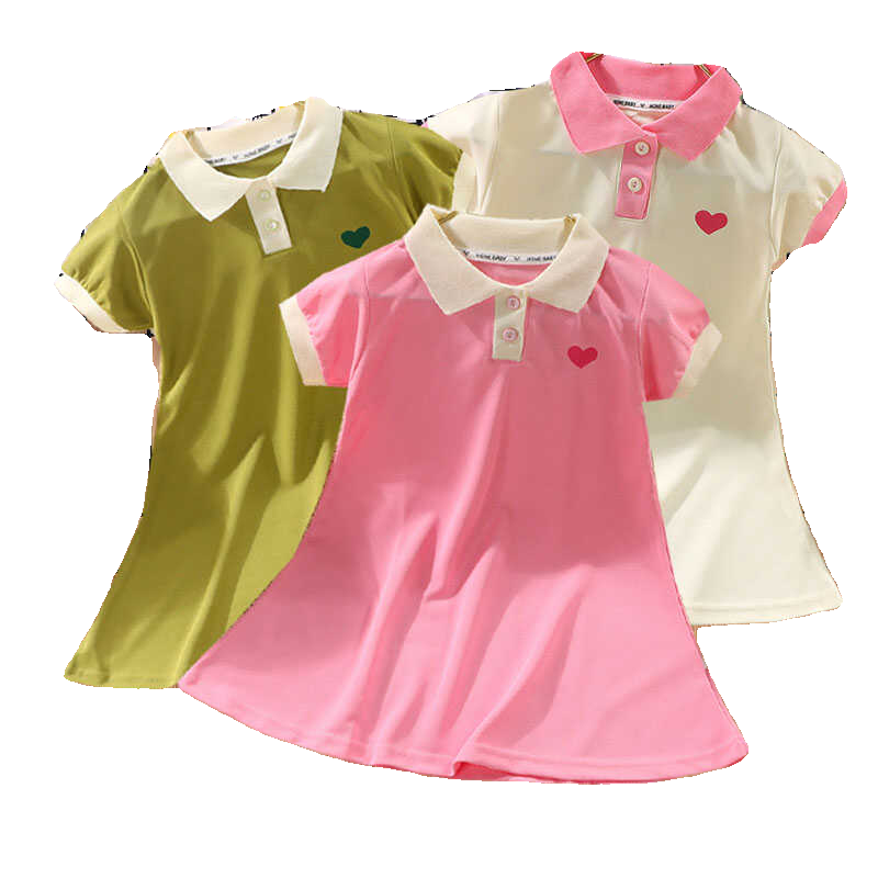 儿童连衣裙女童2025夏季新款翻领学院风裙子女宝宝女宝纯色polo裙,淘宝优惠券,粉丝福利购,淘宝优惠卷