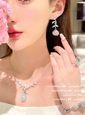 舒伯特玫瑰石镶嵌戒指设计师镀18K金尖晶蔷薇花锆石戒指可调节