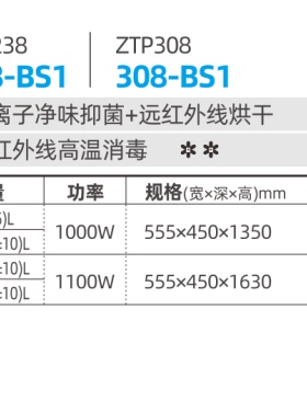 索奇BS1立式二星级中温高温负离子消毒柜 双门触屏上下控制家商用