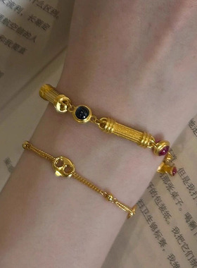 复古红宝圆筒手链叠戴猪鼻子手链