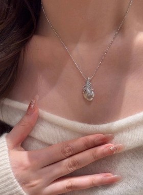 复古羽毛吊坠项链女毛衣链