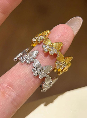 小红书爆款手工拉丝金蝴蝶戒指