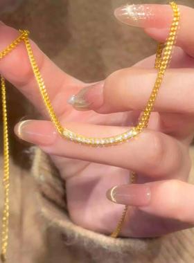 格调 同款项链设计轻奢高级感镶嵌锆石超闪细链个性黄金色锁骨链