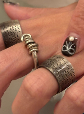 韩系风戒指女叠戴宽口素圈指环