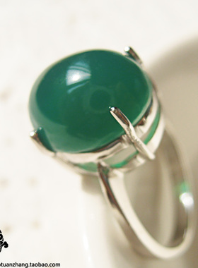 天然绿玛瑙古典纯银时尚风戒指