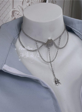 暗黑链条蜘蛛网吊坠choker