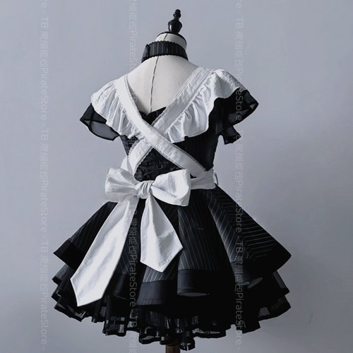 赛博女仆战姬 黑白条纹赛博朋克女仆套装cos漫展直播Lolita纯欲 - 图0