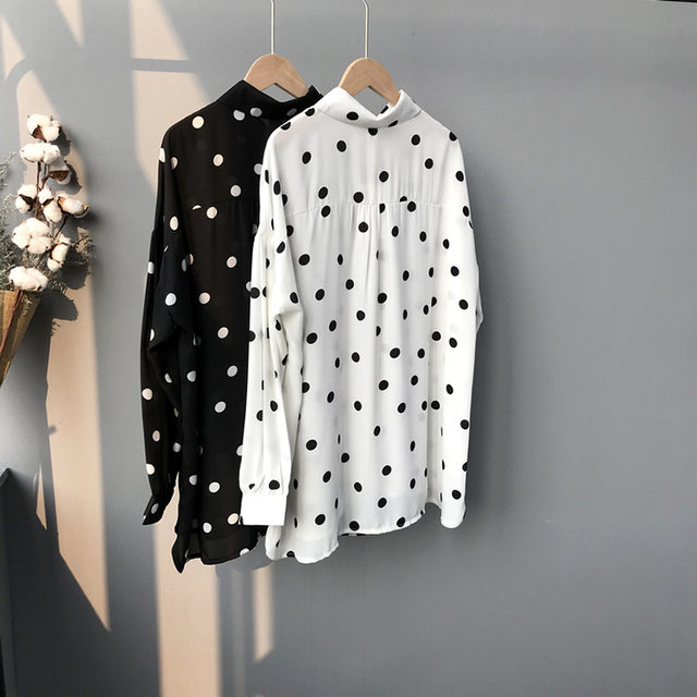 女 女 SIZE women's 2023 autumn new long -sleeved shirt Lazy and simple dot big MM thin shirt 866