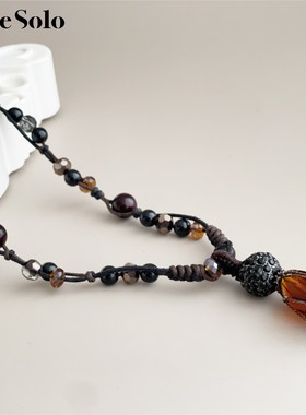 复古民族风水晶串珠编织毛衣链