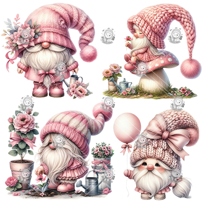 高清甜蜜的粉色蝴蝶结侏儒剪贴画手绘精灵插图PNG免抠设计素材新