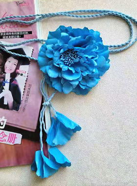 法式浪漫湖蓝花朵编织腰带女款