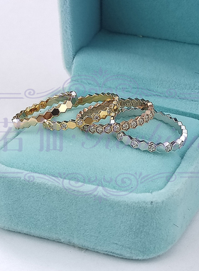 蜂巢蜂窝无钻半钻满钻戒指S925纯银镀金指环女玫瑰金色个性设计感