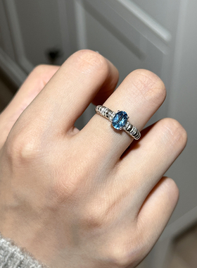 方糖家纯银瑞士蓝托帕石戒指