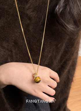 方糖家虎眼石葫芦长款毛衣链