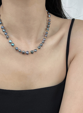 巴洛克孔雀蓝天然淡水珍珠项链