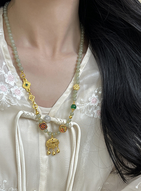 方糖家天然和田玉如意锁项链