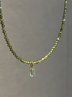 春夏绿豆沙刻面锆石闪珠项链女