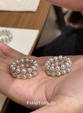 方糖家施家重工编织珍珠戒指