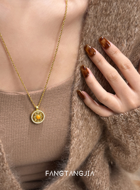 方糖家新中式蜜蜡八宝罗盘项链