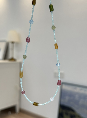方糖家纯银碧玺多彩串珠项链