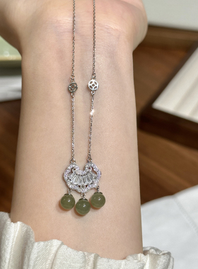 方糖家纯银天然和田玉如意锁项链