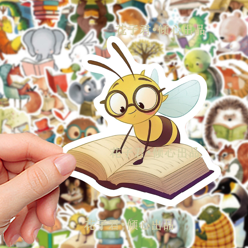 100张学霸小动物阅读贴纸卡通可爱创意彩绘diy手账桌面笔记本贴画,淘宝优惠券,粉丝福利购,淘宝优惠卷