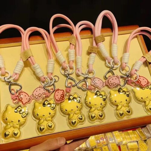 含金钥匙扣hellokitty凯蒂猫kt黄金手机包包挂件生日礼物女生礼品 - 图0