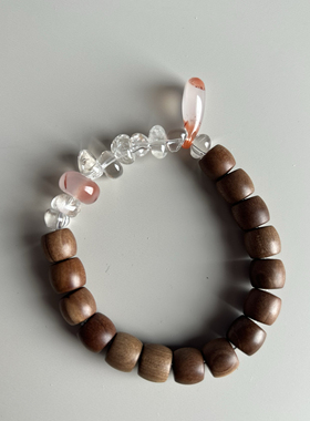 【荷露】正区老山檀冰飘南红 净体白水晶新中式手串