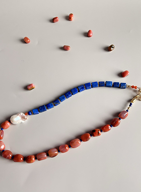 【浓颜】包浆南红原矿青金天然无优巴洛克项链故宫色系毛衣链