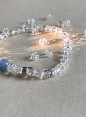 天然白水晶净体方糖单圈手串4.5mm手串 海蓝宝 925银镀金简约韩版