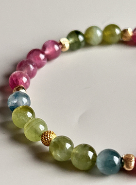 仅欣赏天然碧玺糖果色彩虹巴西水晶招C旺F手串沙金磁吸扣取戴方便