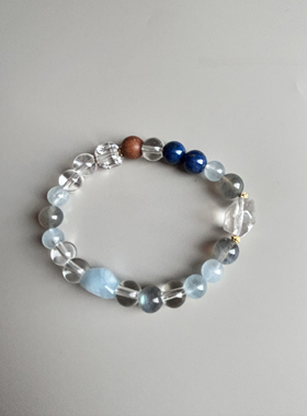 【水能力】 补金水 天然海蓝宝蓝晶石白水晶手串一物一拍