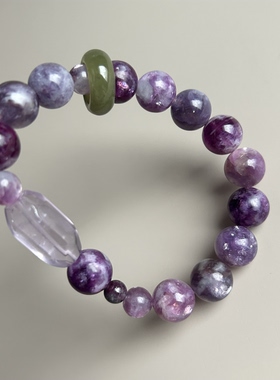 漏价 自带美颜紫祖母和田碧玉玻利维亚紫水晶新中式贵气手串显白