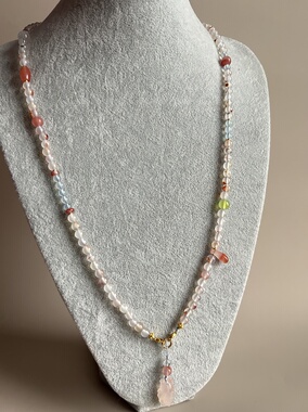 【售罄 白冰飘花南红海蓝宝万能链可做多圈手链赠吊坠新中式长链