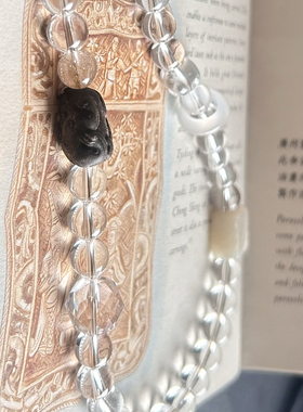 天然净透白水晶和田玉金发晶沉香锁骨链复古侘寂风