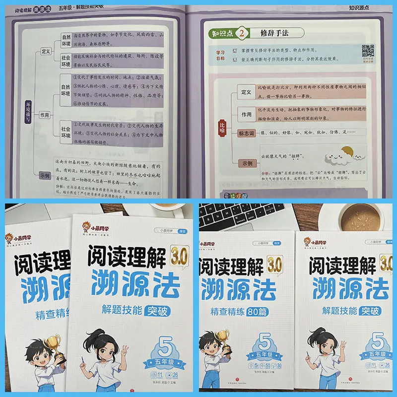 2024新版小晨同学小学语文阅读理解溯源法三四五六年级阅读理解真题精查精练80篇专项训练书人教RJ版语文阅读课外强化训练习题
