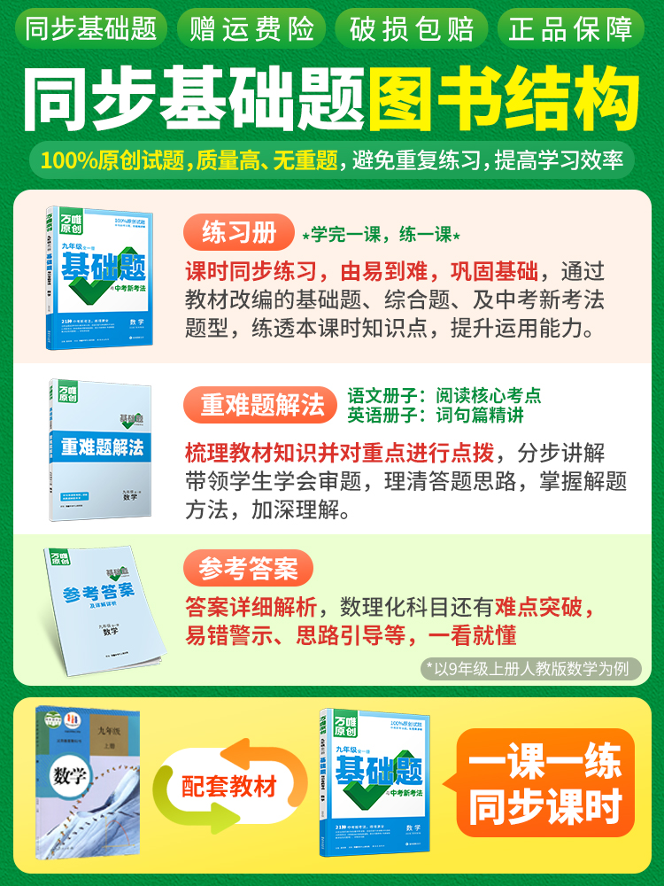 2024万唯基础题级全一册九年数学物理化学语文英语人教版北师大华师沪科初三九上册下册讲解同步教材练习册专项训练万维中考刷题 - 图1