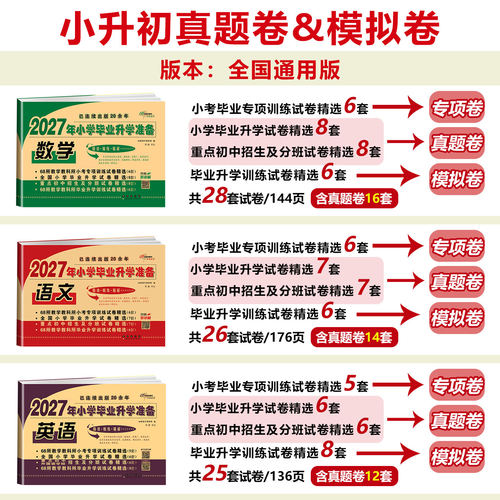 2027年小学毕业升学试卷数学人教版小升初模拟试卷总复习资料教辅书六年级下册试卷重点小学毕业考试卷子小考准备小学升初中练习题 - 图0