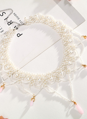 汉服唐风软璎珞坦领额饰古装日常