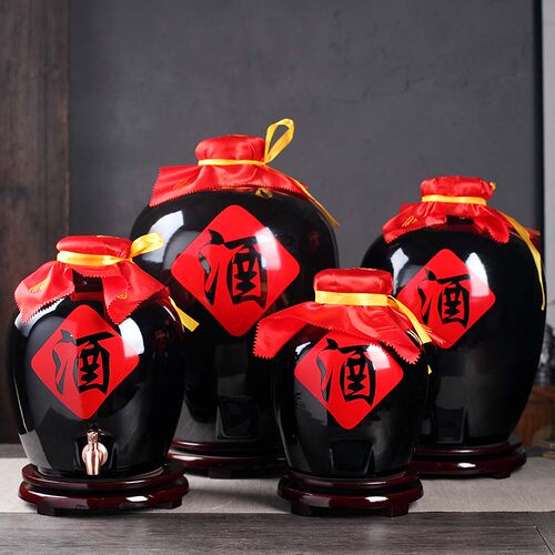 景德镇陶瓷酒坛子10斤20斤30斤50斤酒缸黑色罐密封家用泡酒瓶精致 - 图2