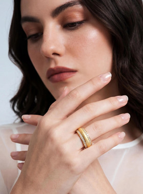 Lottie珞缇拉丝点钻复古意大利宫廷风排钻戒指精致轻奢高级感女