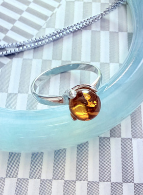 纯银饰品波兰琥珀戒指