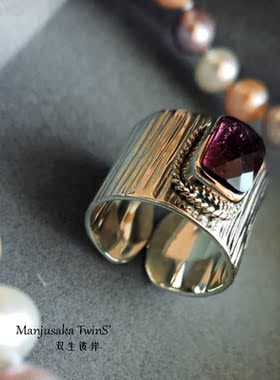 纯银饰品碧玺开口戒指